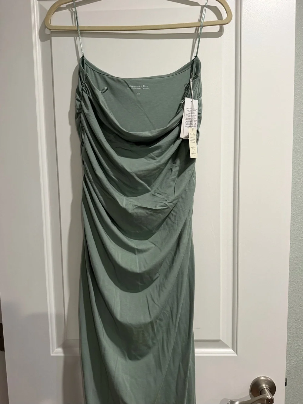 Abercrombie & Fitch Sage Green Draped Strapless Maxi Dress NWT